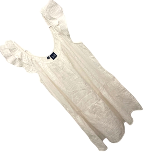 GAP 'New White' Crinkle Gauze Mini Dress Airy Flutter Sleeve Pockets Size XL NWT - Picture 2 of 14